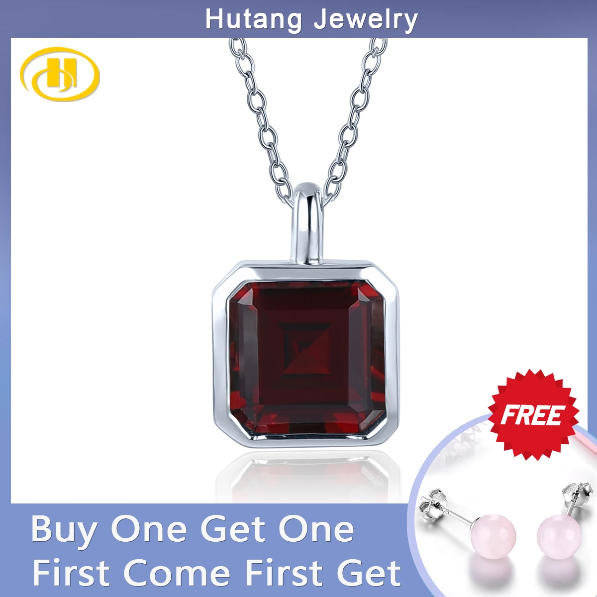 

Natural Red Garnet 925 Sterling Silver Pendant 2.06 Carats Genuine Gemstone Simple Style Fine Jewelry for Women's Birthday Gift