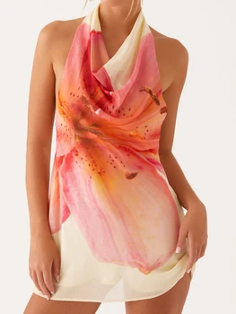 Elegant Floral Print Sleeveless Halter Neck Mini Dress for Women Perfect for Summer Parties Clubbing and Vacations 2