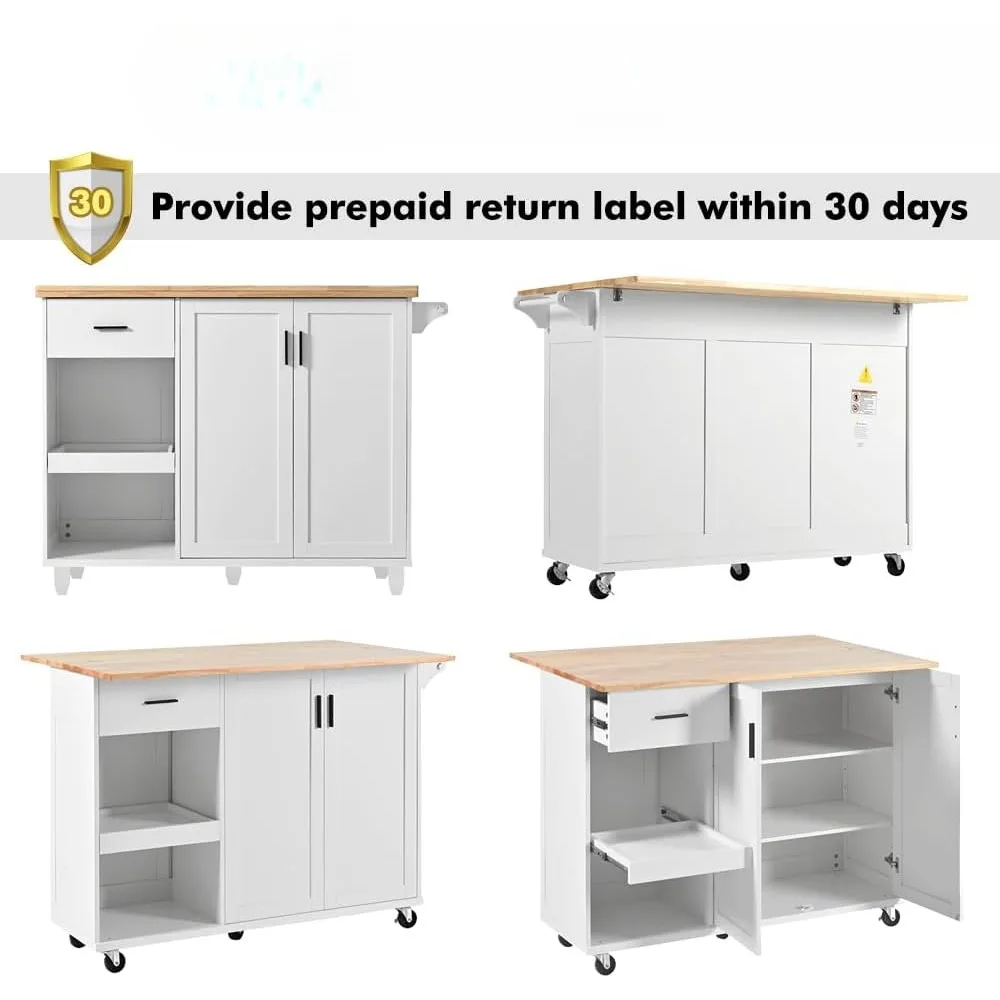 Rolling Kitchen Island on Wheels with Storage Cabinet and Drawers, Kitchen Cart with Slide-Out Leaf, Island Table