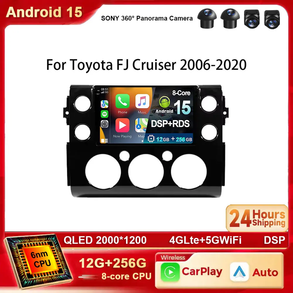 Android 15 Carplay Auto For Toyota FJ Cruiser J15 2006 2007 2008-2020 ...