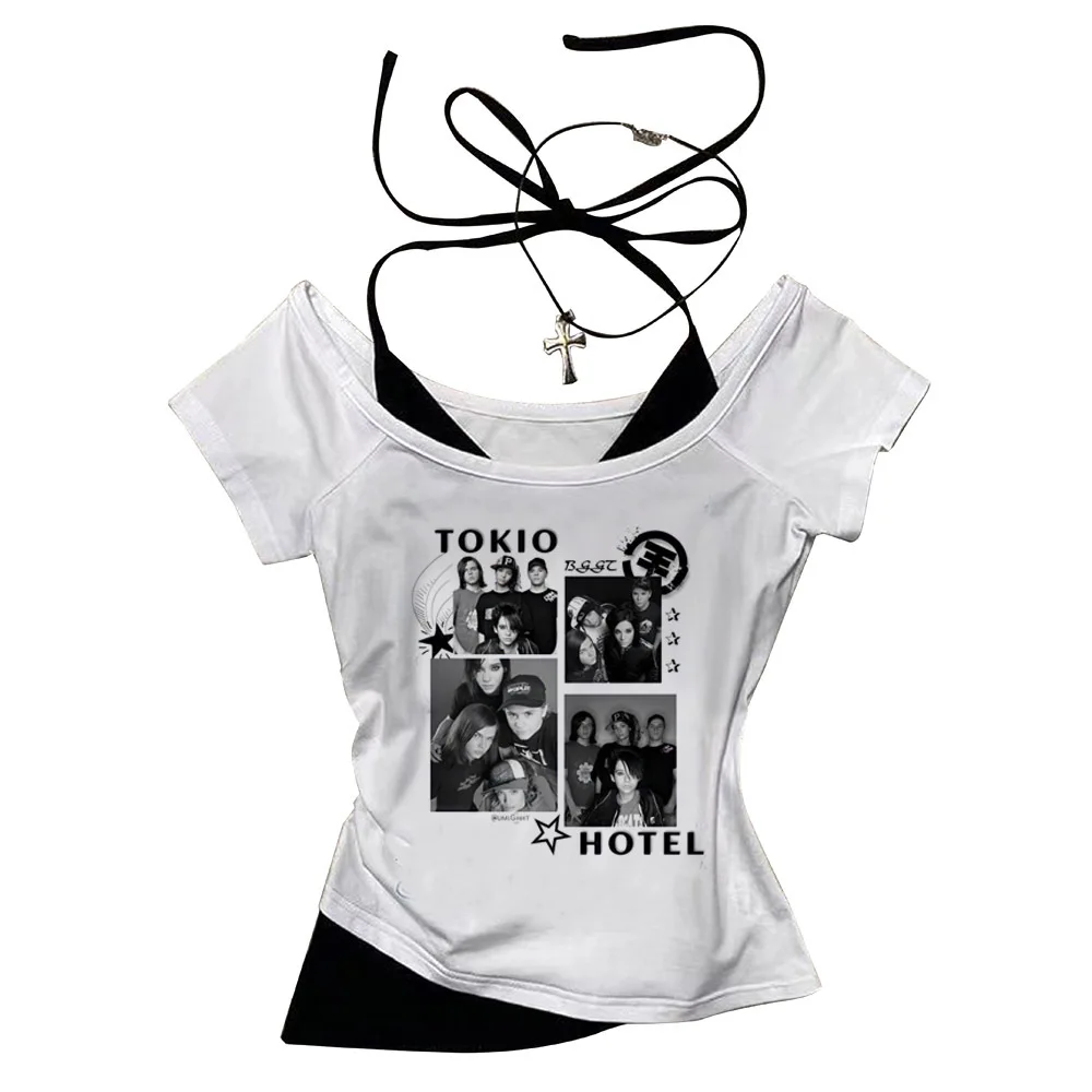 Tokio Hotel Crop Top Korsett Y2K Harajuku Gyaru Vintage 2025, Mädchen-T-Shirt – Detail 1