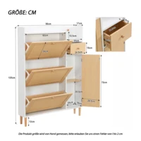 Шкаф для обуви из деревянной ткани из ротанга для узких вход, 3 наклонных двери, 1 ящика, ножки из массива дерева и ручки — изображение 5