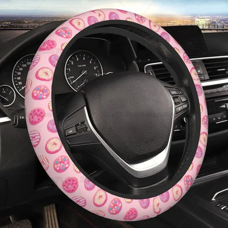 

Chocolate Doughnut Pattern Steering Wheel Cover for Women Girls Cute Elastic Auto Steering Wheel Cover 15 Inch Fit Most Vehicle