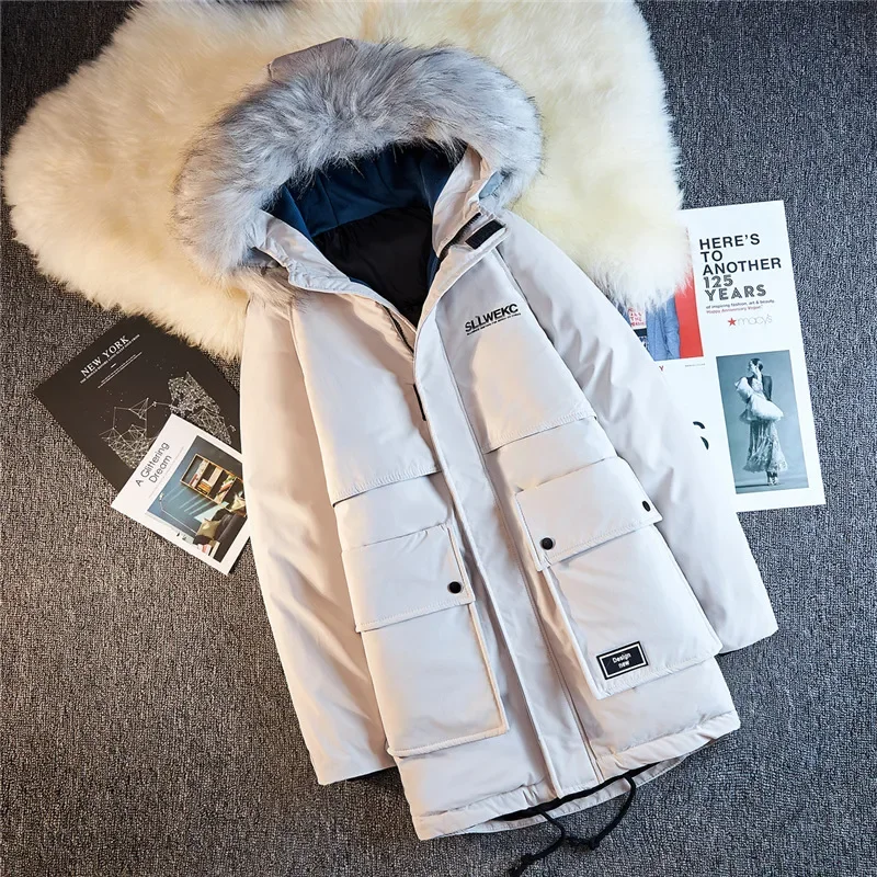 

Warm Hooded Parkas Men's Loose Large Size Casual Fashion Coat Front Double Large Pockets Cotton