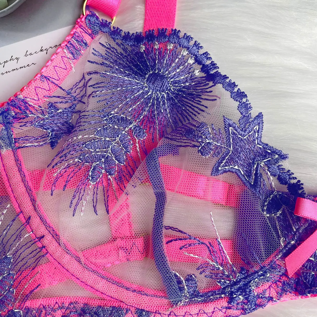 Ellolace Pink Fancy Lingerie Floral Luxury Lace See Through Underwear Sensual Garter Belt Set Contrast Color Fairy Outfit women lingerie set sexy bra set women underwear set