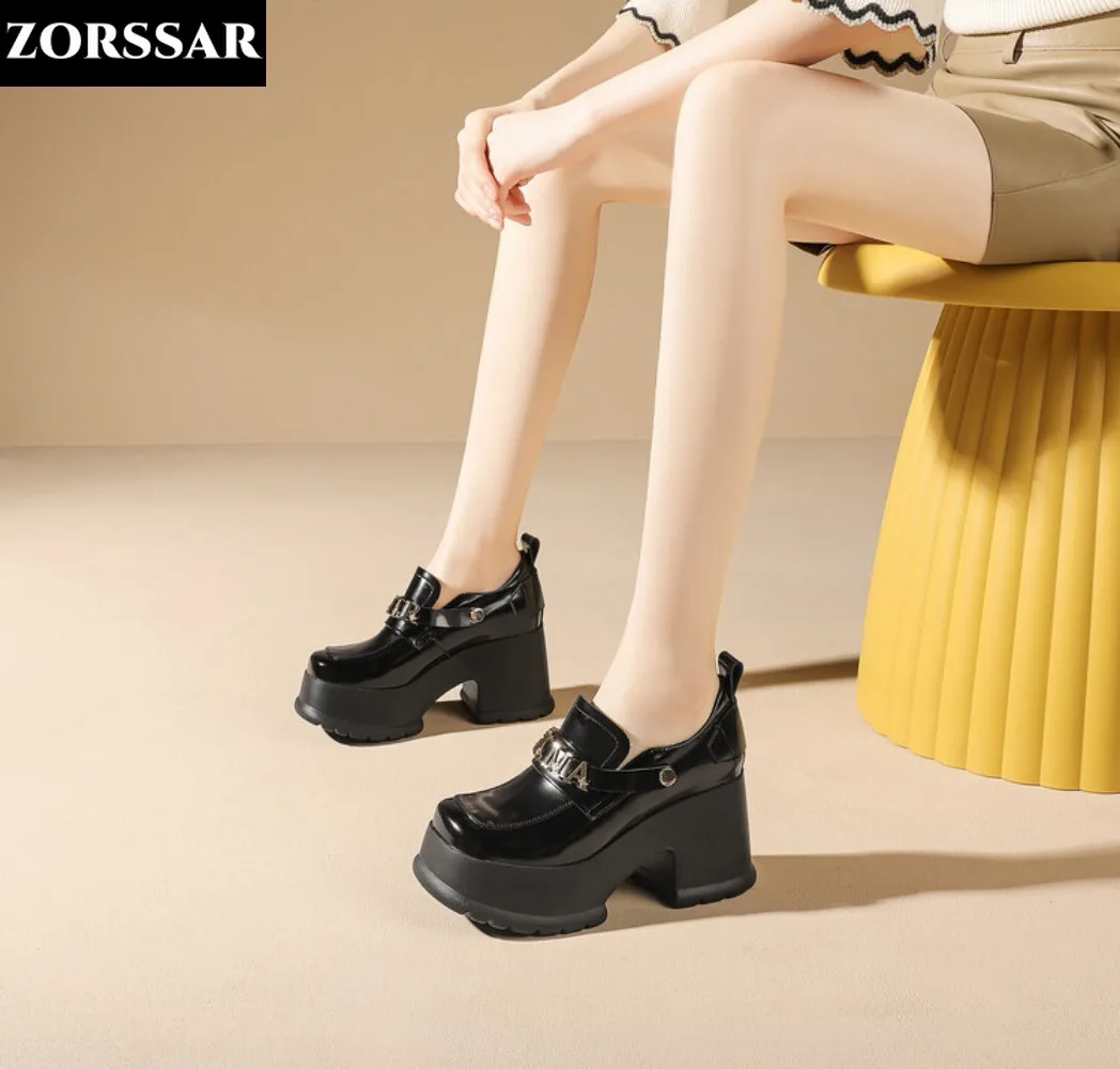 

2024 New Chunky Platform Loafers Heel Patent Leather Slip on Casual Shoes Women Lady Office Shoes Japanese Lolita Black Heels