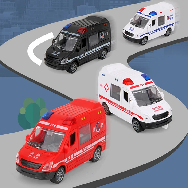 Hospital Rescue Ambulance Police Metal Cars Model Pull Back Sound And Light Alloy Diecast Car Toys For Children Boys Gifts children s inertial toy engineering vehicle sound and light double deck large transport cars pull back car airplane model set