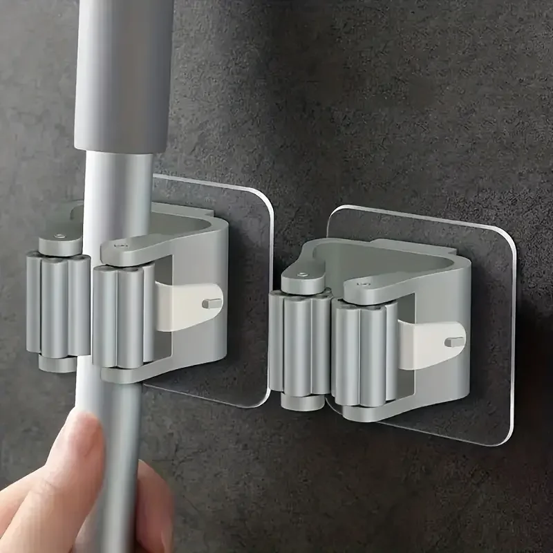 Mop Broom Holder Household Storage Rack Adhesive Hooks Wall Mounted Organizer Brush Hanger Toilet 2Pc mop broom holder