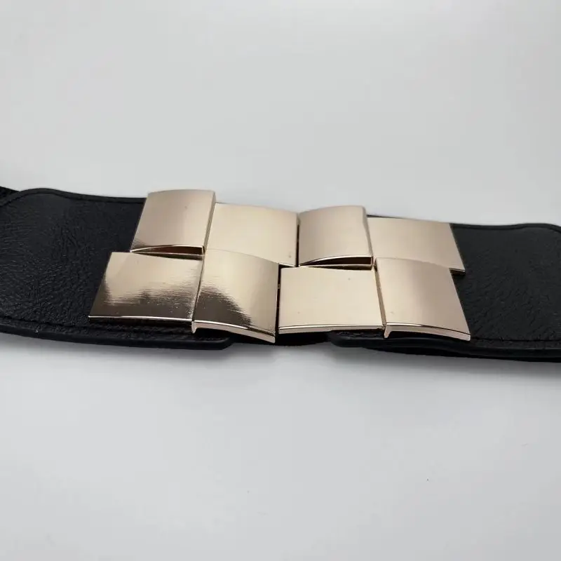 Elastischer, breiter Bund für Damen, klassisches Damen-Kleid mit mehrfarbiger quadratischer Schnalle, dekorativer, schmaler, dehnbarer Bund – Detail 4