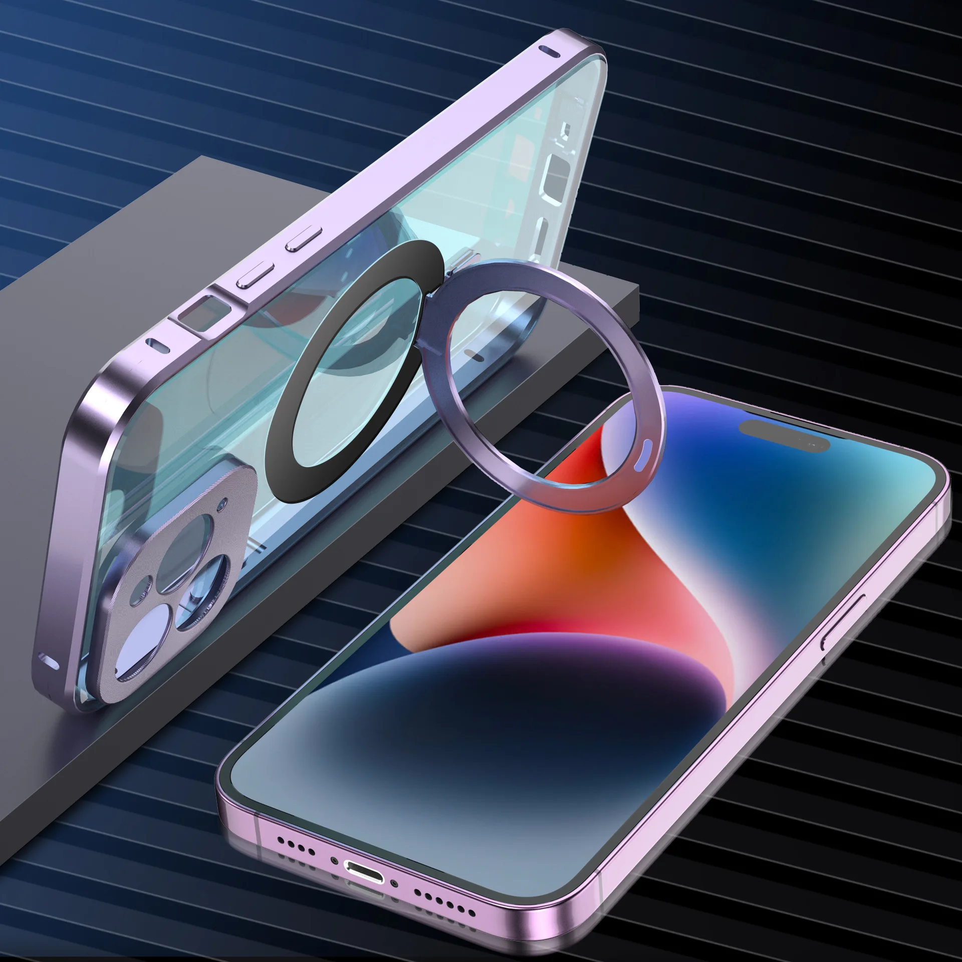 

Чехол promax для iphone 15 14 13 12, защита для камеры с полным экраном 360 дюйма, металлическая вращающаяся подставка, автомобильный держатель, Зарядные Чехлы Magsafe