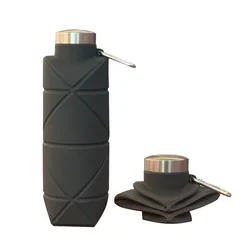 Collapsible Reusable Silicone Water Bottle - 700ml Portable Leak - proof Mug - 700ml (Black)