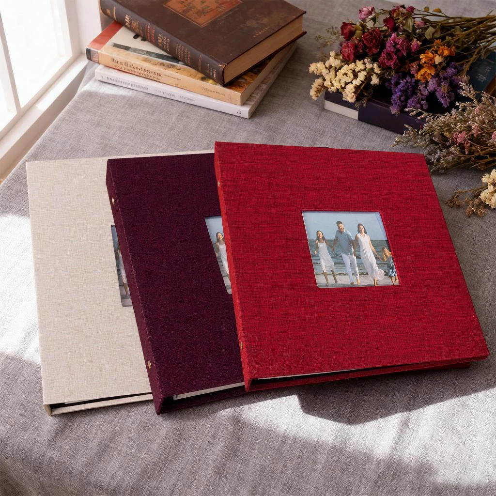 Elegant Self-Adhesive Photo Album with Window Cover - White Fabric Pages, 40-Page Capacity - Ideal for Weddings, Travel, and Baby Memories