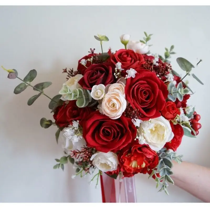Wedding bouquets Wedding flower decoration Bouquet Bride Wedding Red Rose New Mori Wedding Flower Photo Prop Certificate Bouquet Ball