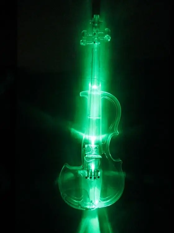 acoustic Acrylic transparent electronic violin 4/4 with colorful LED lights stringed instrument speaker with bow
