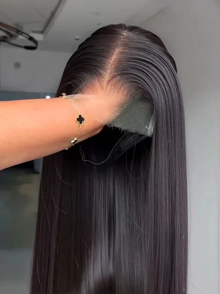 Perruque vietnamienne sans colle en cheveux humains 100% naturels, pré-épilée 7×5, prête à l’emploi, lisse, avec dentelle frontale HD 13×4 13×6
