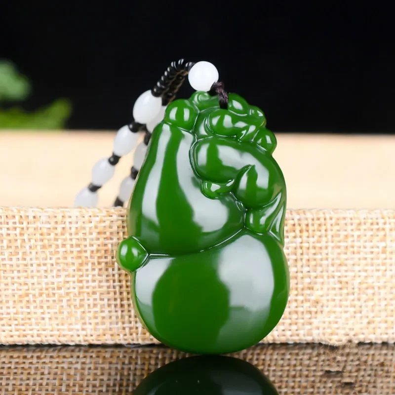 

Chinese Natural Green Jade Gourd Ruyi Pendant Necklace Hand-carved Charm Jadeite Jewelry Fashion Amulet Gifts for Women Men