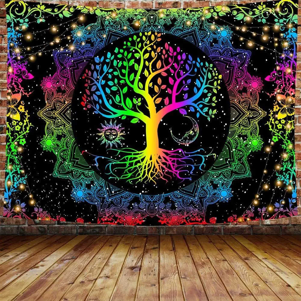 

Trippy Psychedelic Tree of Life Tapestry Wall Hanging Kawaii Room Decor Aesthetic Large Mandala Witchcraft Boho Tapestries