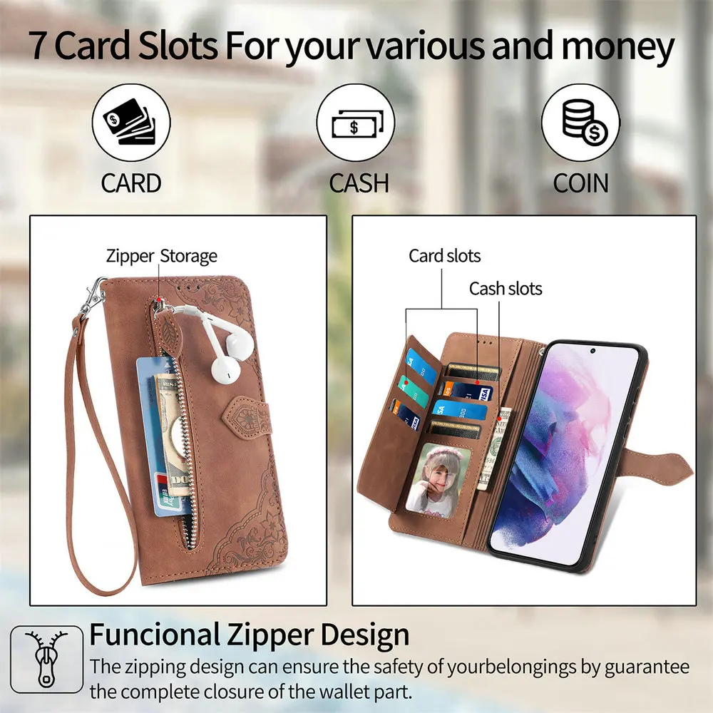 Zipper Leather Wallet Case with Card Holder