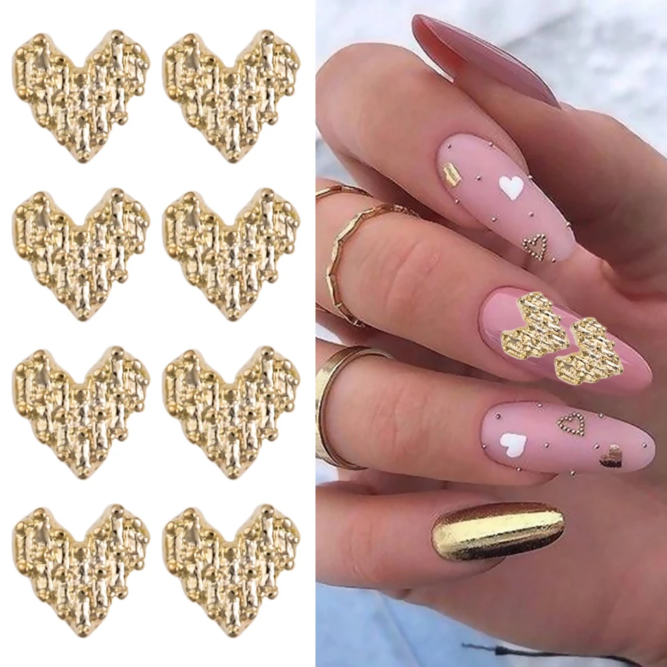 20pcs Luxury Alloy Heart Nail Art Charms 3D Heart Silver/Gold/Rose  Rhinestones Nail Decorations DIY Gems Manicure Accessories - AliExpress