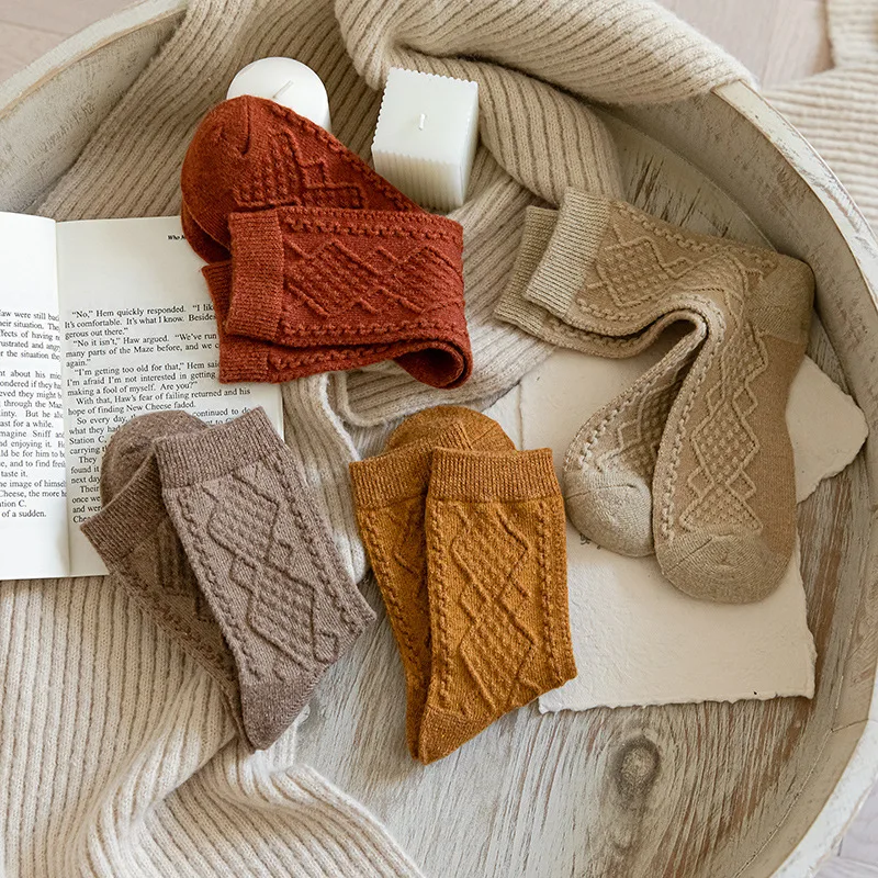 Description Picture 4 of itemWinter Cashmere Wool Woman Socks Solid Japanese Style Harajuku Retro Long Socks Women Girls Thermal Vintage Streetwear Crew Sock