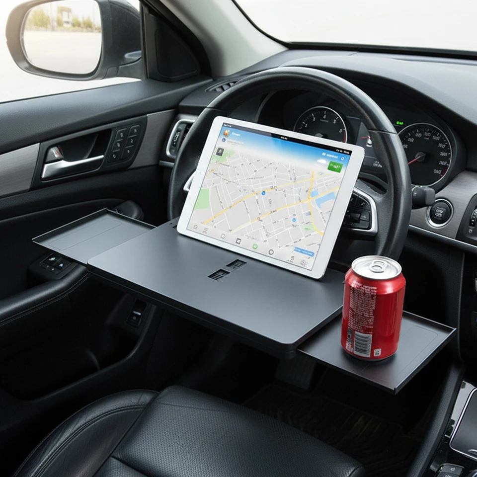 Adjustable Car Steering Wheel Tray with Dual Trays