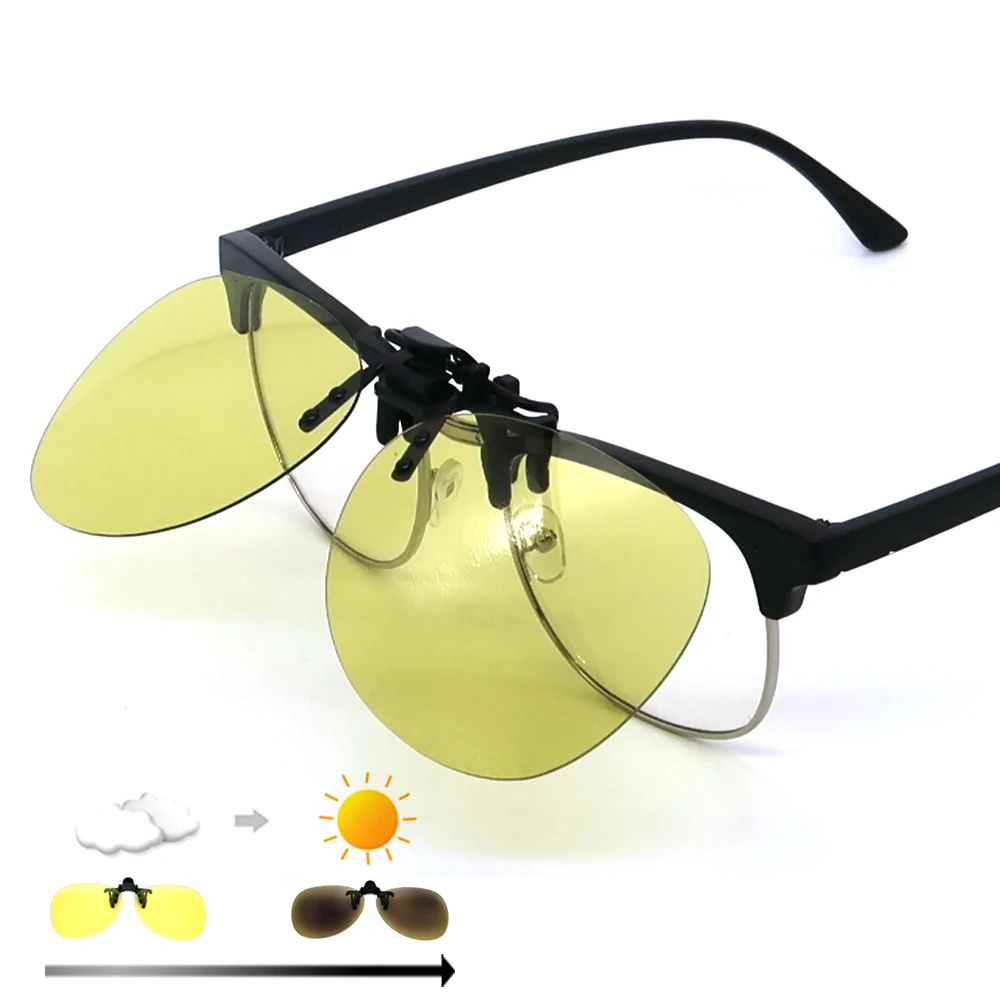 

Men Polarized Night Vision Glasses Aviation UV400 Yellow Photochromic Flip Up Clip On Sunglasses Driving for Women