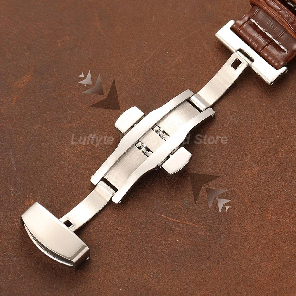 Men's Embossed Leather Watch Band with Butterfly Clasp - Fashionable and Comfortable Replacement Strap