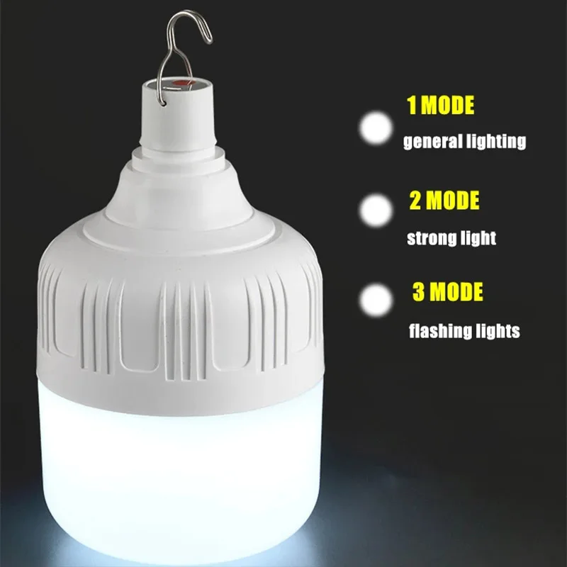 80W LED Outdoor Rechargeable Light Bulb High Brightness Emergency Light Hook Camping Fishing Portable Lantern Night Light Carry