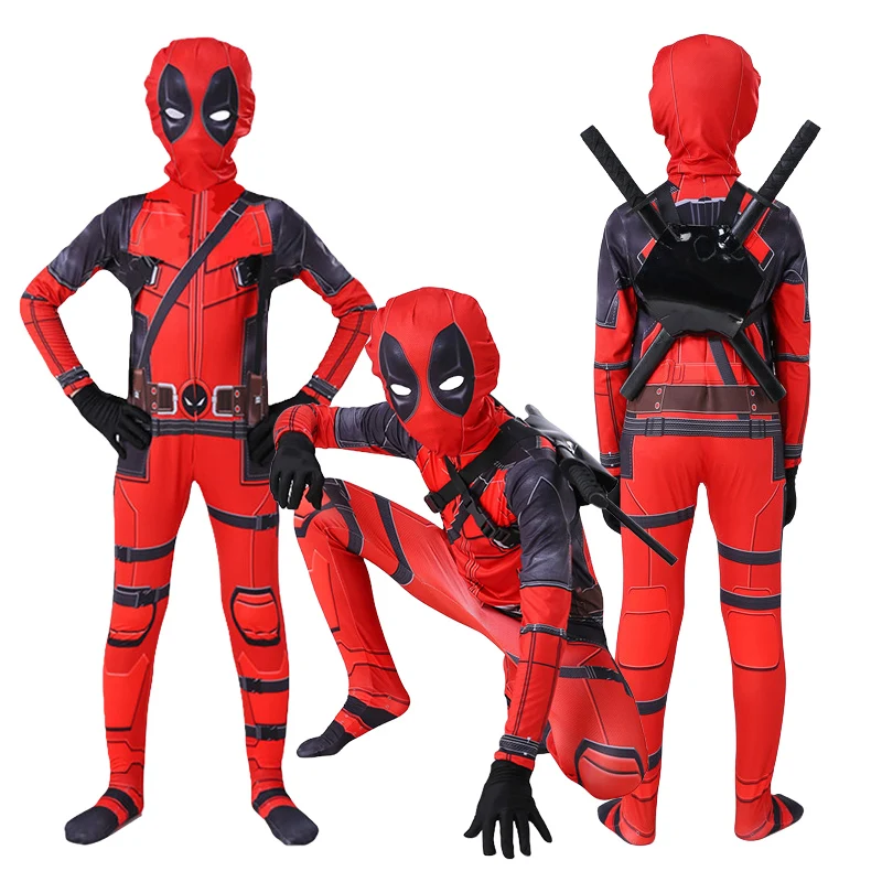 Costume Deadpool Kids Cosplay Mask Suit Tuta Superhero Deadpool Cosplay Body Halloween Spider Man Costume Adulto Bambini