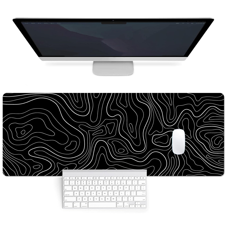 1Pcs Gaming Mouse Pad Large Keyboard Pad 31.5 x 11.8in Topographic Mouse Pad Black and White Mouse Pad for Keyboard with Anti-Sl