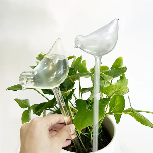 1pcs Garden Automatic Flower Watering Device Plant Waterer Self Watering Globes Bird Shape Hand Blown Clear Plastic Aqua Bulbs
