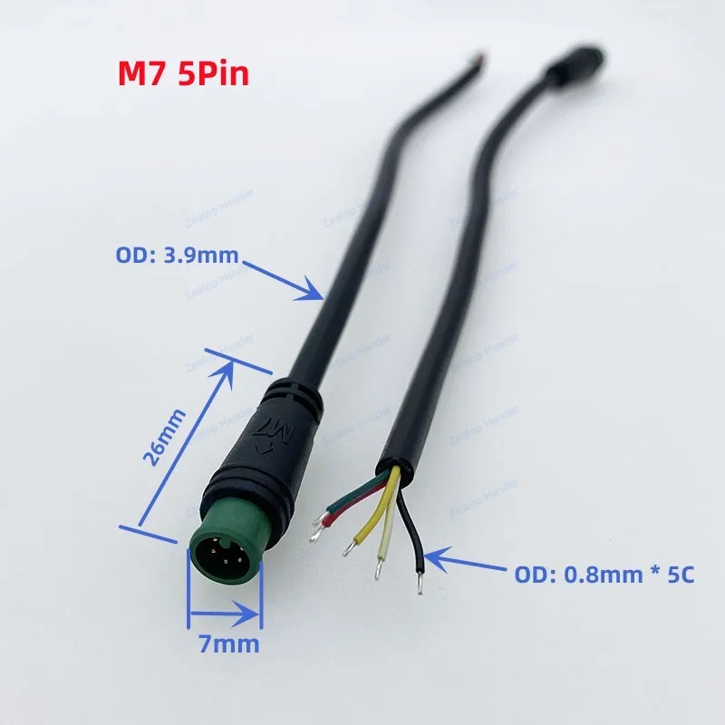 전기 자전거 버트 조인트 플러그 와이어링 라인 스쿠터 브레이크 케이블 신호 연결 센서, M7 2 3 4 5 6 핀 테일 케이블, 20cm, 10 개