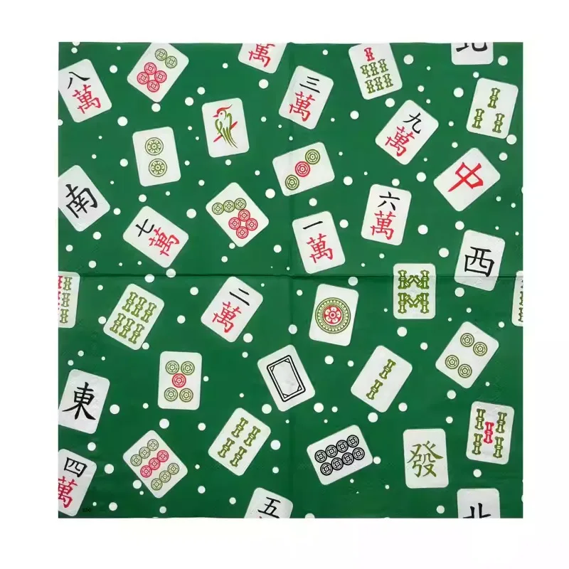 10/20pcs 33cm 2-Ply Chinese Mahjong Printed Green Napkins Personalised Party Paper Placemats Ambient Decorative Paper