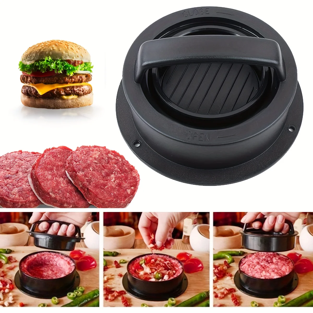 Non Stick Stuffer Hamburger Press Patty Maker Burger Mold Maker Patty Molds 1set with 50 Pcs Wax Hamburger Paper