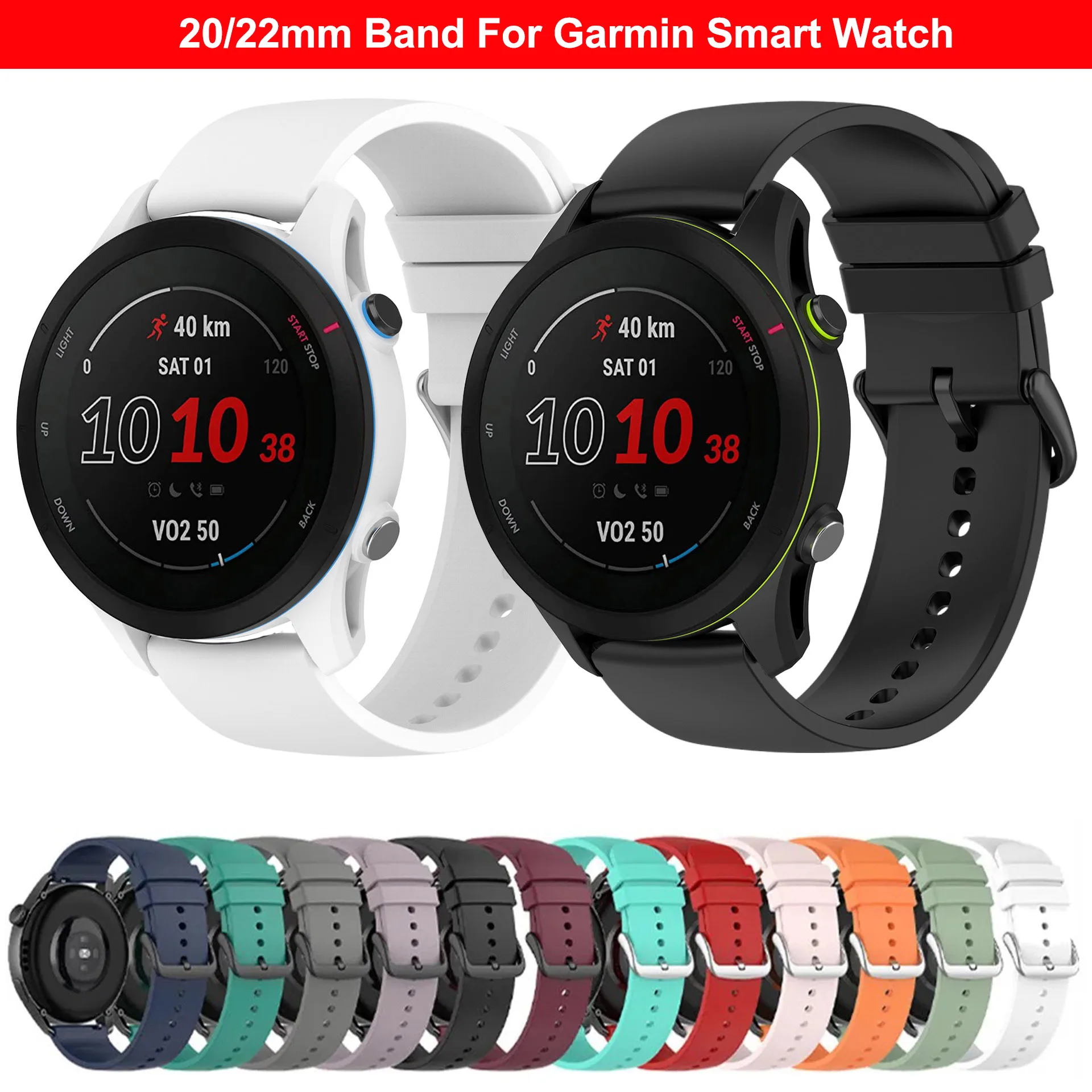 Cinturino Sportivo In Silicone Per Garmin Forerunner255/255 Musica 20Mm 22Mm Cinturino Per Garmin Forerunner 168/168 Musica/Garmin Venu 2/Vivoac