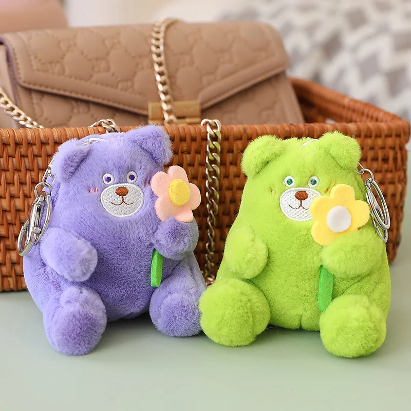 

11cm Mini Flower Bear Plush Toy Soft Stuffed Animals Bear Key Chain Doll 2023 New Hot Plushies Bag Pendant for Girls Kids Gifts