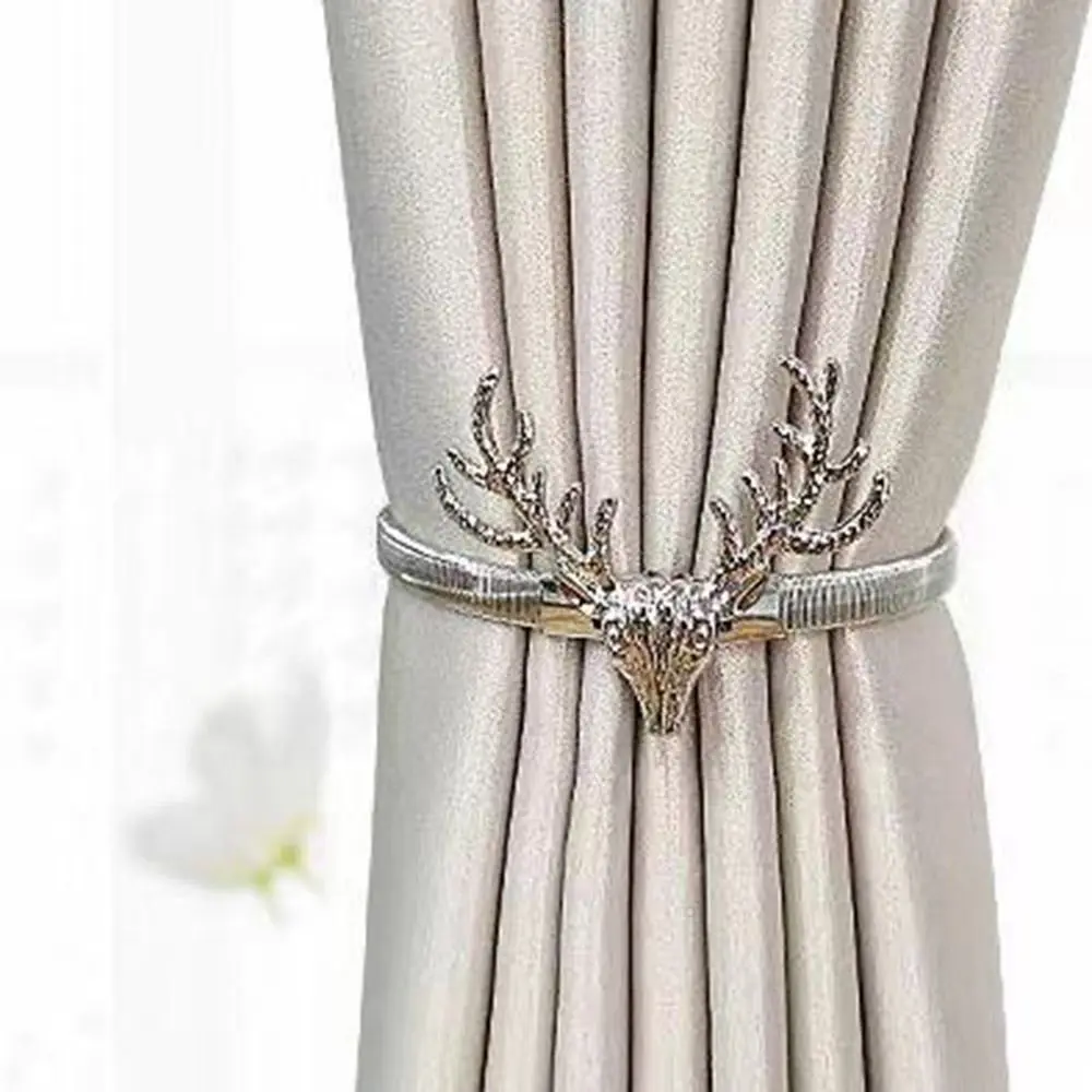 Elk Feather Elastically Stretchable Curtain Tie Backs Leaf Peacock Peony Curtain Tieback Rope Holder Hooks