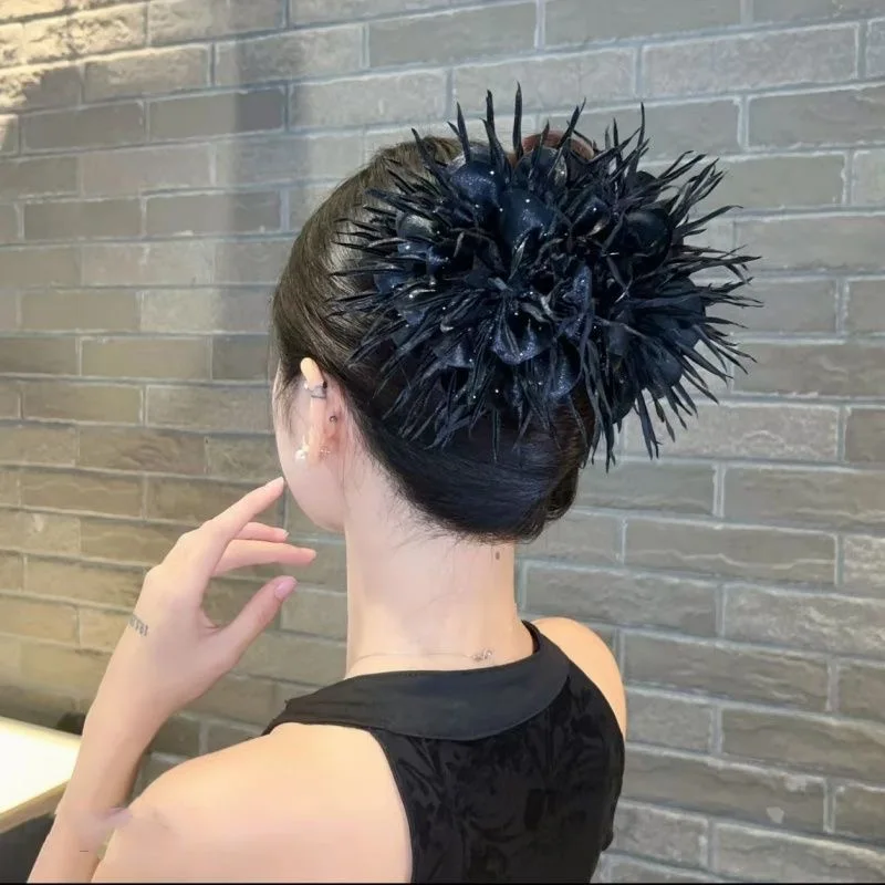 Vintage große Haarspangen mit Blumenmuster und Schleifen für Damen, Chiffon-Band-Haarklammern, Kristall-Haarnadeln, Party- und Hochzeits-Haaraccessoires – Detail 9