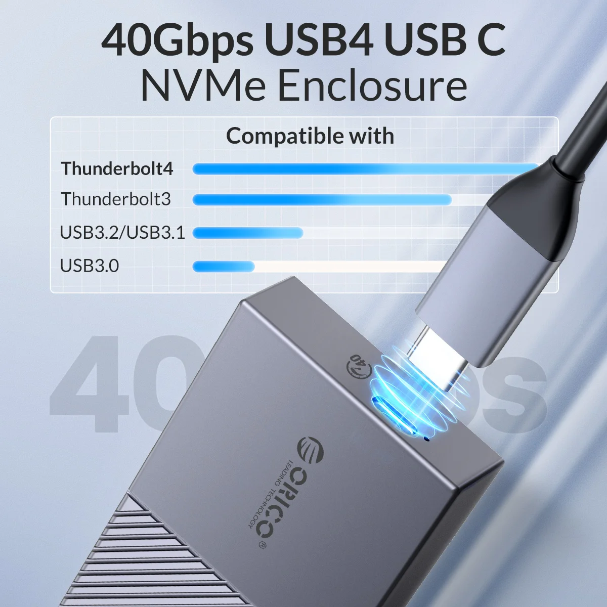 Orico-usb Nvme Gabinete Ssd Alumínio M.2 Ssd Case Compatível com Thunderbolt Usb 3.1 3.0 Tipo-c 40gbps Pcie3.0 - Imagem 6