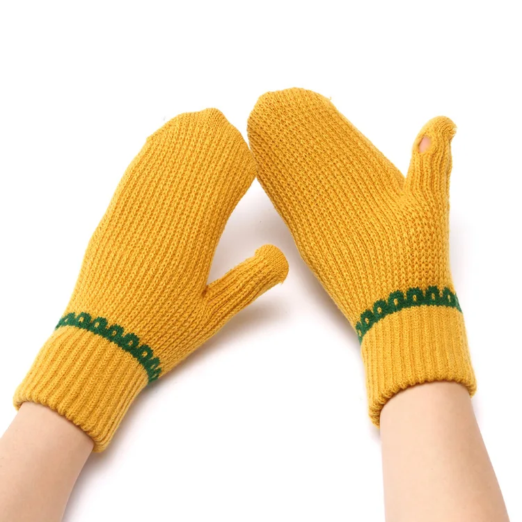 

Adult FULL Finger Gloves Women's Korean Versatile Winter Knitted Warm Couple with Finger Touch Screen Exposed Finger Gloves