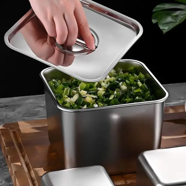 Contenitori per la conservazione dell'olio da cucina in acciaio 2025 Coperchi ermetici quadrati per uso alimentare Set di barattoli di spezie per la cottura di condimenti 6