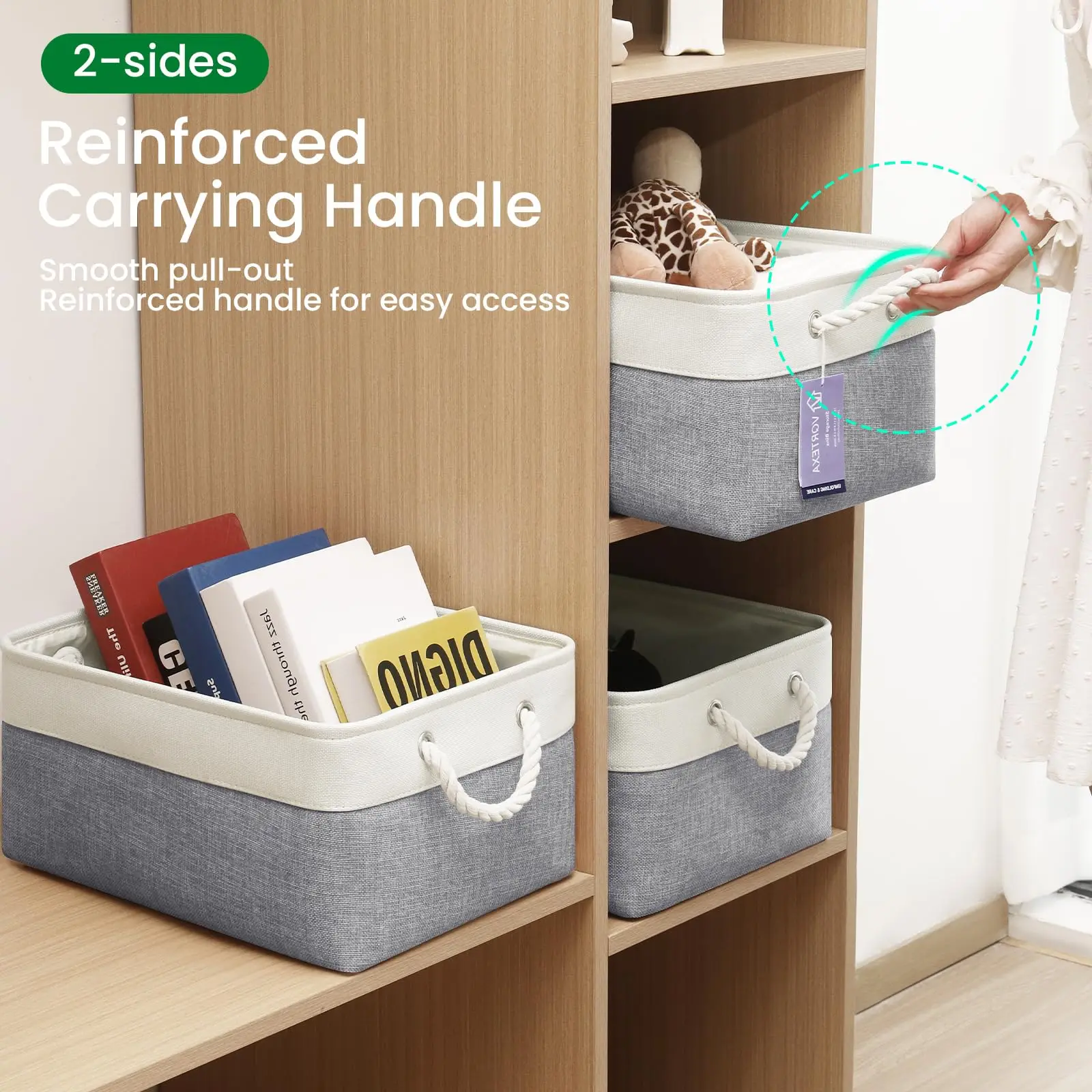 Small Storage Box Set of 3 Fabric Foldable Linen Canvas Wardrobe Storage Baskets Foldable Canvas Shelf Baskets for Living Room L 4