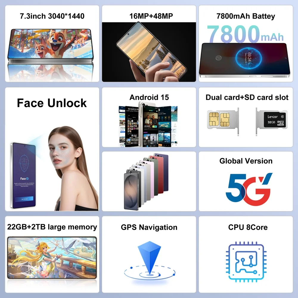K-Touch NEW Mobile Phones For S26 Ultra Android 15 Smartphone 7.3 Inch 5G Dual Card Dual Standby Cell phone 16+48MP Camera 7800mAh Battery Face Unlocked Global Version Cellphones