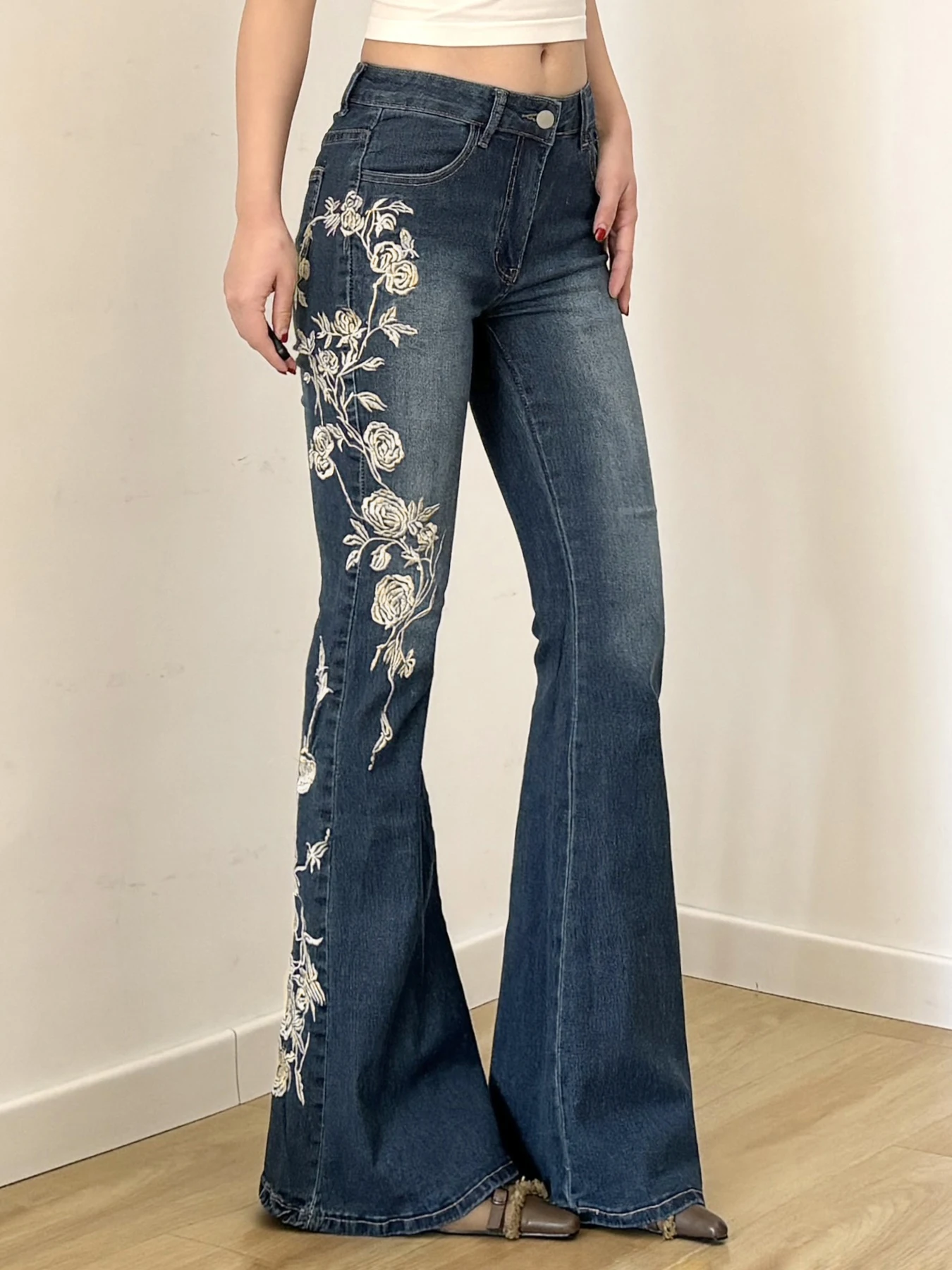 パンツ 2000's flower embroidery flare jeans y2k Vintage Y2K Deadstock Flare Jeans W Flower Embroidery 2000s