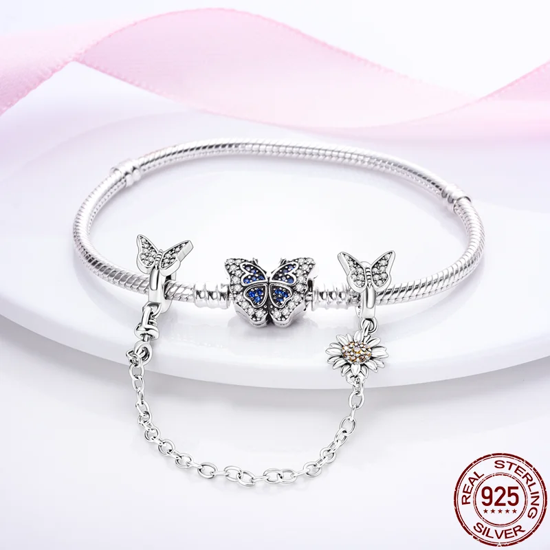 925 Sterling Silver Clasp Silver Charms Silicone Spacer Beads Safety Chain Fit Original Pand 3mm Bracelet Jewelry Women sterling silver jewelry