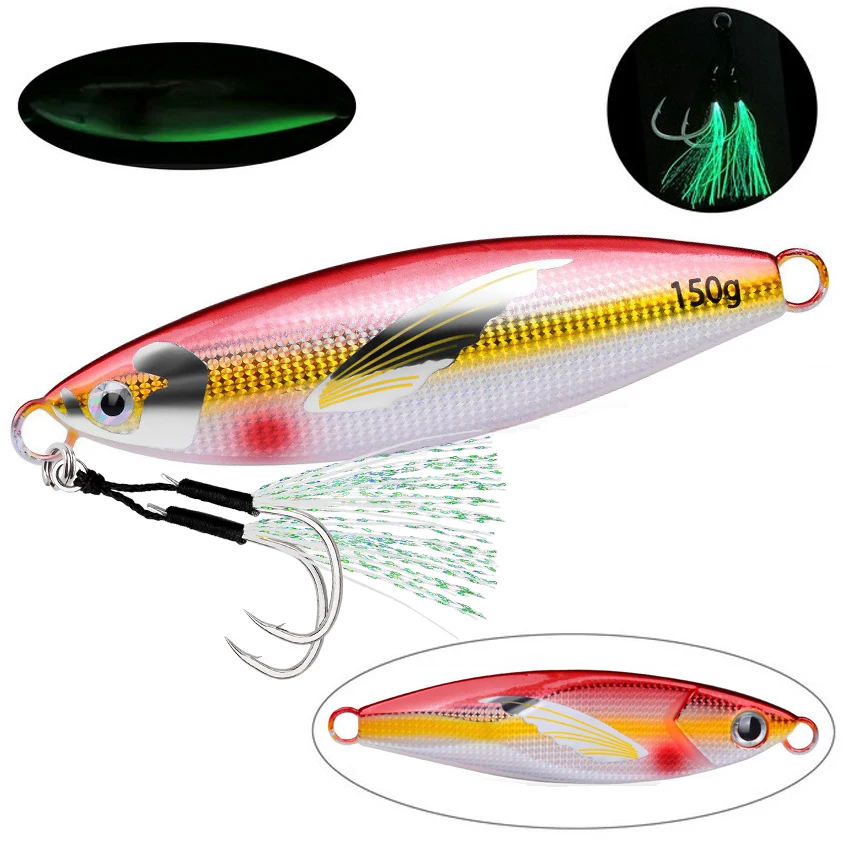 1pc 30g-120g Micro Slow Sink Quality Metal Jigging Fishing Lure Dubstep With Wing Skin Tuna Bass Spoon Jig Sea Boat Lure