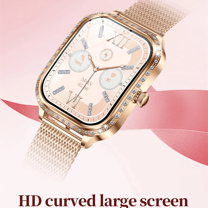 2025New Fashion Smart Watch Women 360*360 HD Screen Heart Rate Monitor Custom Dial Waterproof AI Voice Bluetooth Call Smartwatch