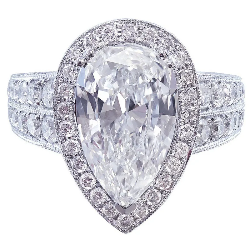 Beautiful Large Water Drop Shaped Zircon Ring For Women Fashion Atmospheric Copper Alloy Finger Ring Female Party Jewelry