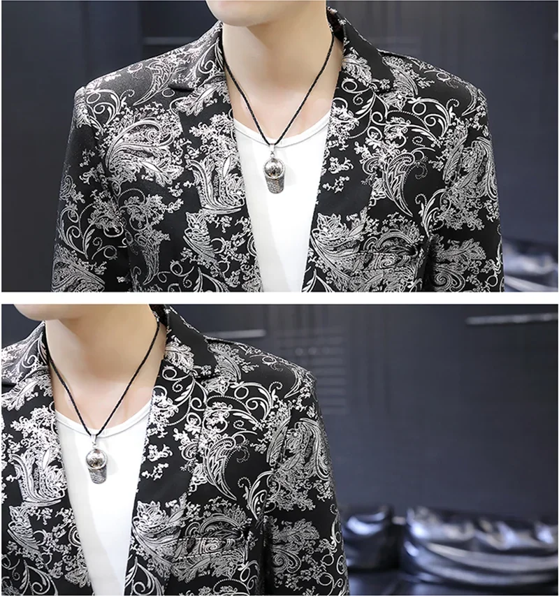 Boutique Men's Fashion Blazer Business Gentleman Elegant and Comfortable Print Casual Dress Trend Korean Dress Slim Coat