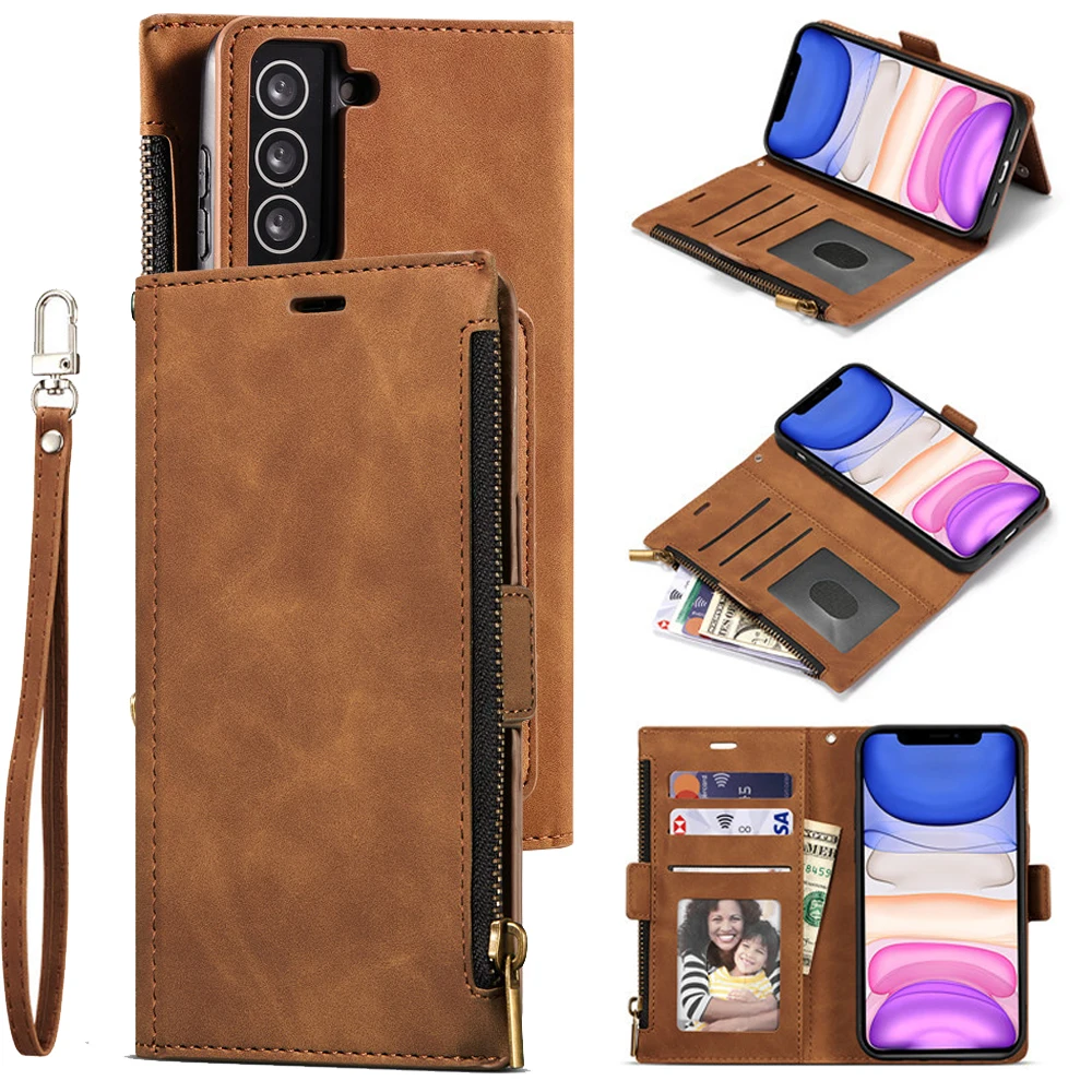 

Zipper Wallet Case For Samsung Galaxy S23 S22 S21 Ultra Note 20 5G S20 FE S23 S22 S21 S9 S8 S 10 20 Plus S10E Leather Book Cover